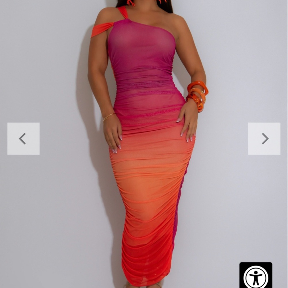 One shoulder ruched ombre dress